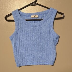 Zenana Outfitters Light Blue Ribbed Crop Top